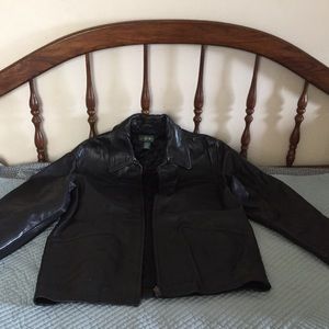 Men’s black leather jcrew coat nwot small
